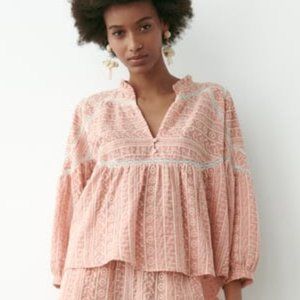 ZARA COMBINATION EMBROIDERED SHIRT PINK